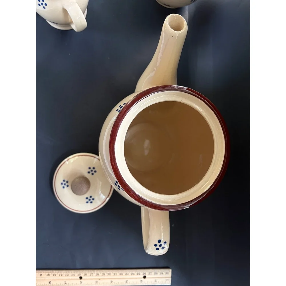 Gailstun Sutton Stoneware Tea Set Cream Blue Floral Teapot Mugs Sugar Creamer